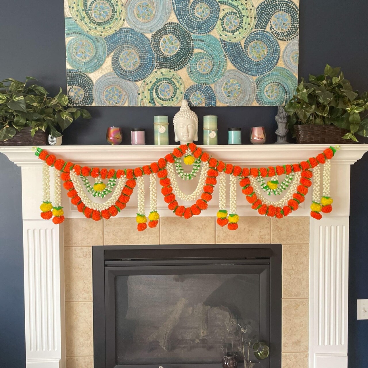Artificial Marigold Jasmine Garland Toran (5 Feet) Floral Hanging Decoration for Indian Festival Pooja Wedding Home Wall Decor